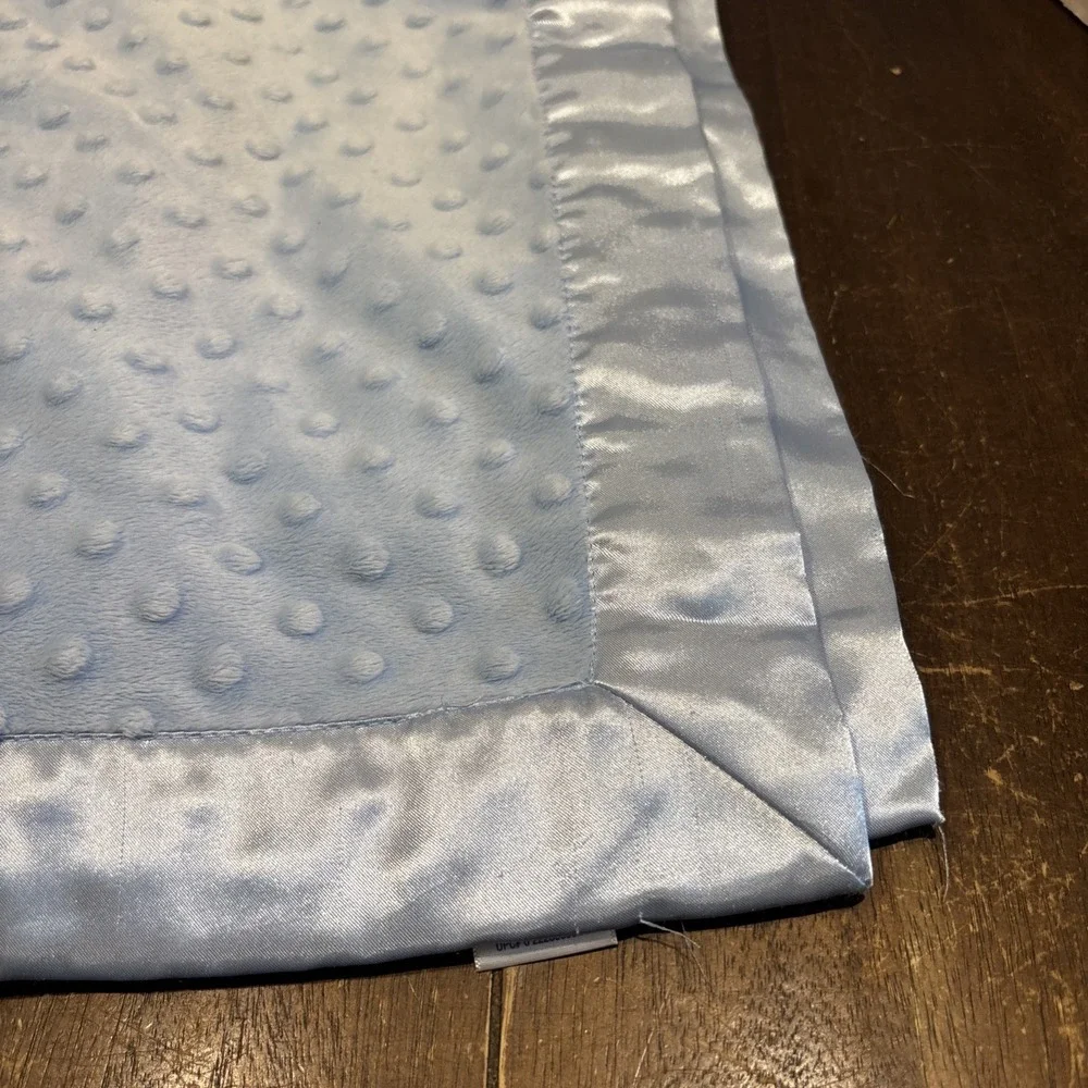 Baby Connection Satin Trim Blue Dot Minky Soft Baby Blanket Security Lovey 30x40